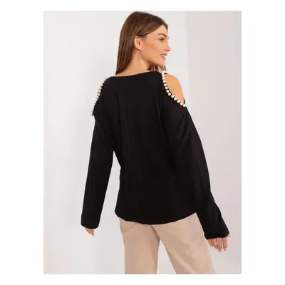 Black women's long sleeve blouse with appliqué