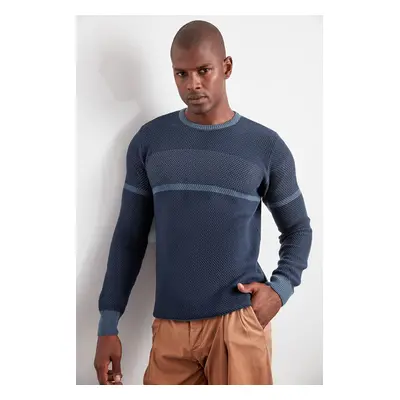 Trendyol Indigo Slim Crew Neck Color Blocked Knitwear Sweater