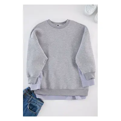 Trendyol Curve Grey Shirt Bottom Removable Fleece Inside Large Size Knitted Sweatshirt