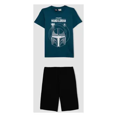 DEFACTO Boy's Star Wars-The Mandalorian Short Sleeve Pajama Set with Shorts