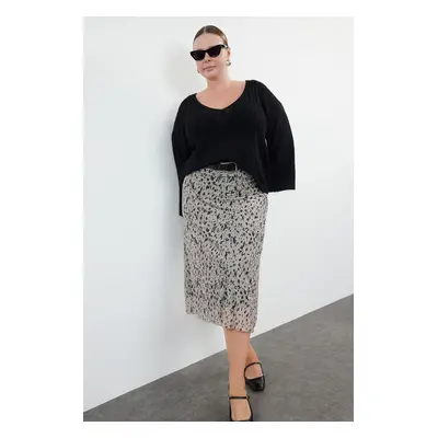 Trendyol Curve Beige Knitted Plus Size Skirt