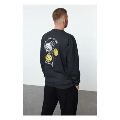 Trendyol Unisex Anthracite Oversize/Wide Cut Smiley Original Licensed Back Printed Sweatshirt