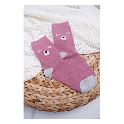 Women's socks warm pink with teddy bear