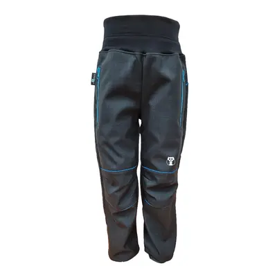 Children's softshell pants SUMMER - black with blue pockets