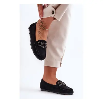 Women's Suede Moccasins on a flat sole black Appia