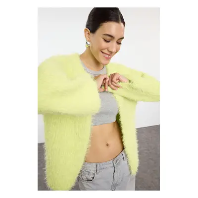 Trendyol Mint Furry Coat-Look Knitwear Cardigan