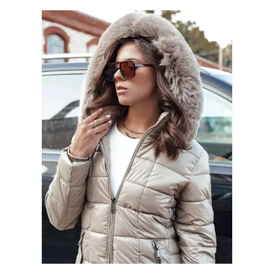 Women's winter quilted jacket WINTERZIP with hood light beige Dstreet