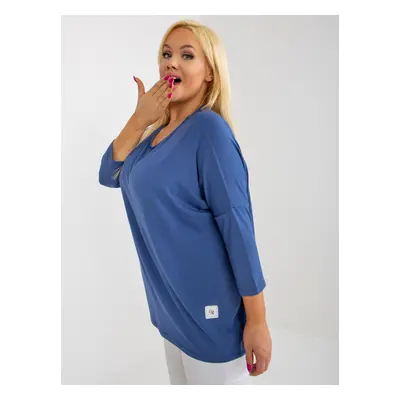 Dark blue basic viscose blouse plus size