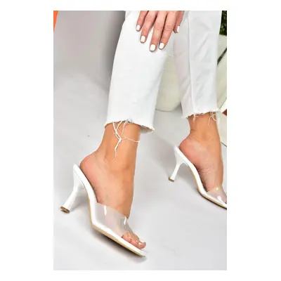 Fox Shoes White Women's Transparent Looking Thick Heeled Slippers