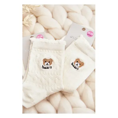 Patterned socks for women with teddy bear, white