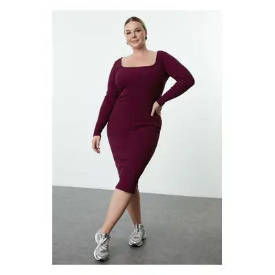 Trendyol Curve Plum Camisole Knitted Midi Length Plus Size Dress