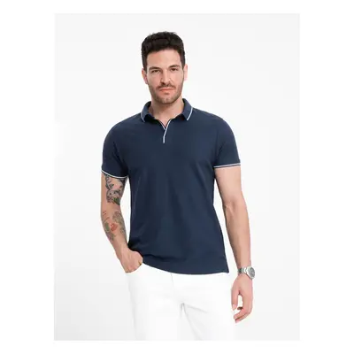 Ombre Men's pique knit polo shirt without buttons - navy blue