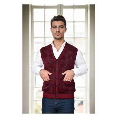 37376 Dewberry Houndstooth Patterned Mens Knit Vest-BORDEAUX