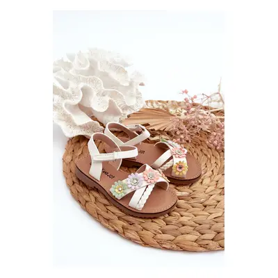 Children's sandals with velcro closure and flowers, white Nestalee