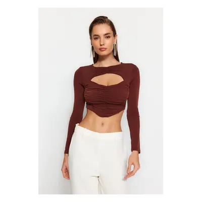 Trendyol Brown Draped Window/Cut Out Detail Knitted Blouse