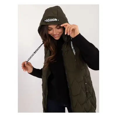 Khaki long women's vest with detachable hood