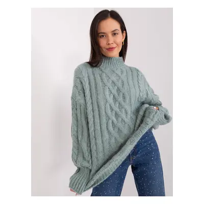 Mint sweater with cables and cuffs