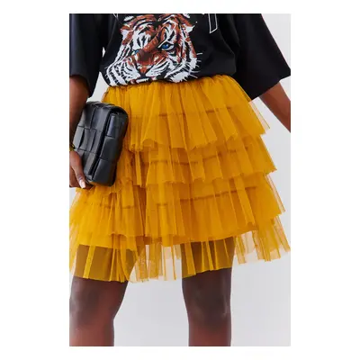 Tulle mini skirt with ruffles mustard