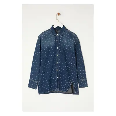 Trendyol Limited Edition Blue Stone Detailed Oversize Denim Jacket