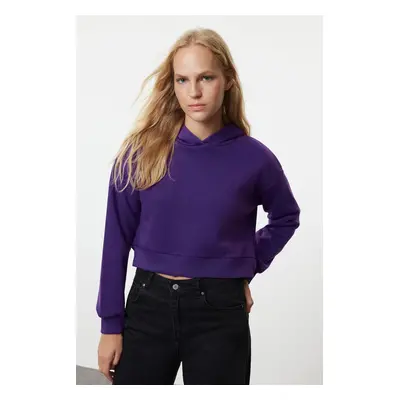 Trendyol Purple Thick Fleece Hooded Casual Cut Crop Knitted Sweatshirt Knitted Sweatshirt