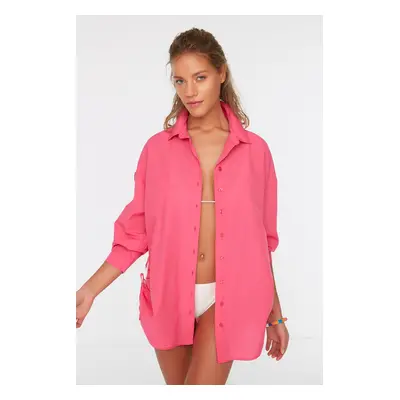 Trendyol Fuchsia Gathered Woven Beach Shirt