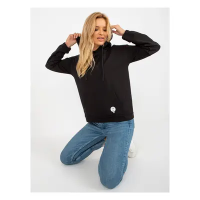 Women's Black Cotton Kangaroo Sweatshirt