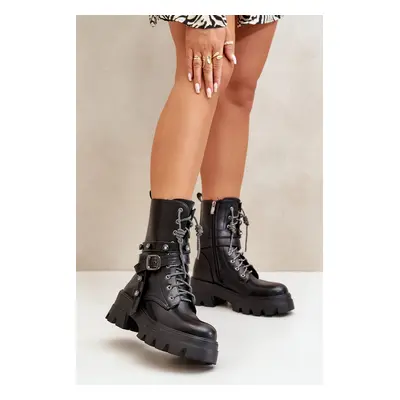 Women's Insulated Ankle Boots Workery With Straps Black Berivana