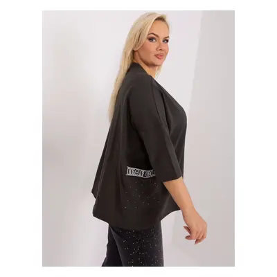 Blouse khaki plus size with rhinestone appliqué