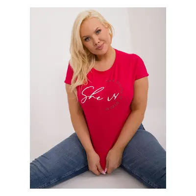 Red women's plus size T-shirt with inscription