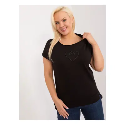 Plus size black cotton blouse with applique