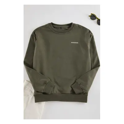 Trendyol Khaki Unisex Oversize/Wide Cut Slogan Crew Neck Sweatshirt