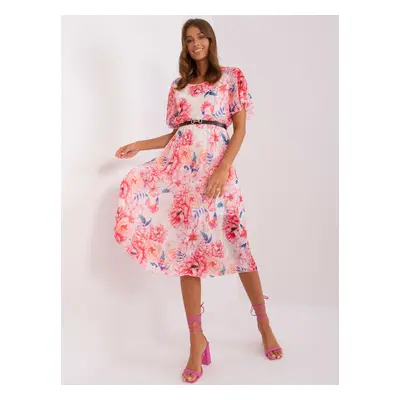 Beige and pink flowing dress with flowers