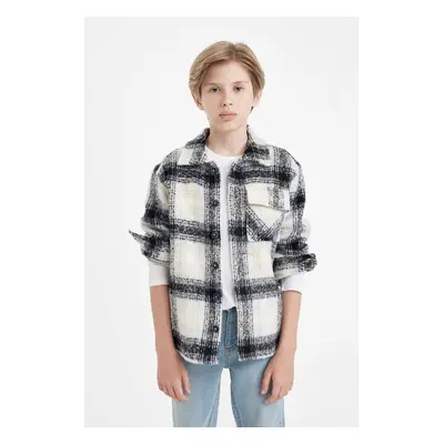 DEFACTO Boy Oversize Fit Polo Collar Flannel Long Sleeve Shirt