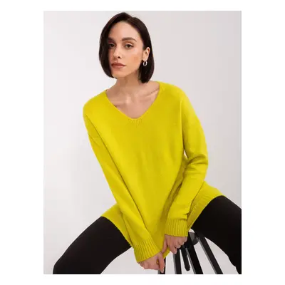 RUE PARIS V-neck oversized lime sweater