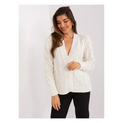 Ecru women's cardigan with wool