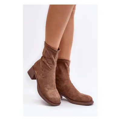 Women's low-heeled boots - brown Aphroteia