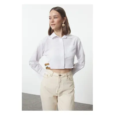 Trendyol Ecru Fitted Waist Woven Shirt with Belt Buckle Detail on Sides