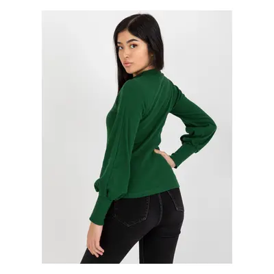 RUE PARIS dark green women's basic striped blouse