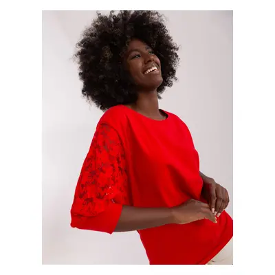 Havana RUE PARIS red blouse with lace sleeves