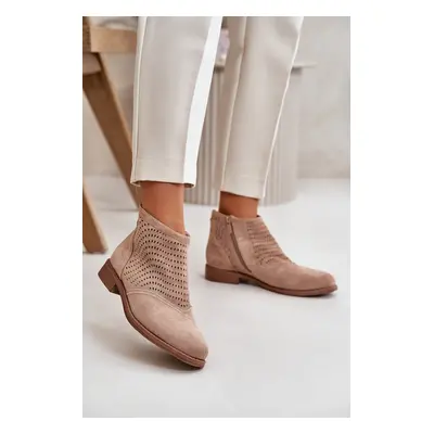 Women's ankle boots on a flat heel openwork beige S.Barski