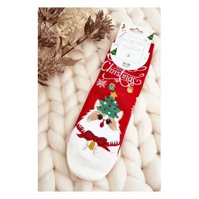 Women's Christmas Socks with Red Kitten