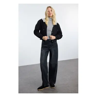 Trendyol Black More Sustainable High Waist Skater Jeans with Slit Legs