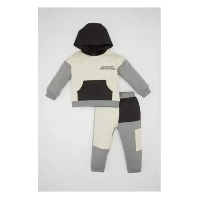 DEFACTO Baby Boy Hooded Printed Sweatshirt Tracksuit Bottom 2-Piece Set