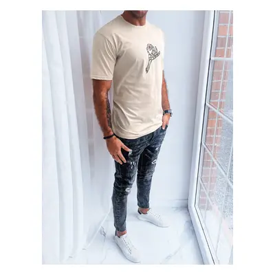 Light beige men's T-shirt with print from Dstreet