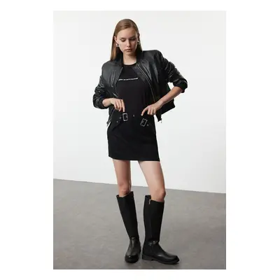 Trendyol Black Belted Mini Denim Skirt