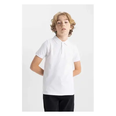 DEFACTO DFC - Boys Polo Neck Pique Short Sleeve White School T-Shirt