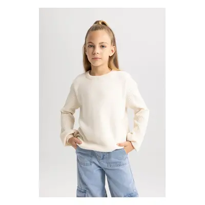 DEFACTO Girl's Regular Fit Crew Neck Sweater