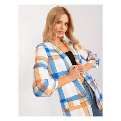 Plaid blazer in orange and ecru