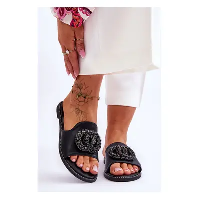 Women's flat slippers with embellishments S.Barski Black