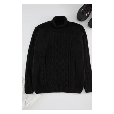 Trendyol Black Regular Turtleneck Textured Knitwear Sweater